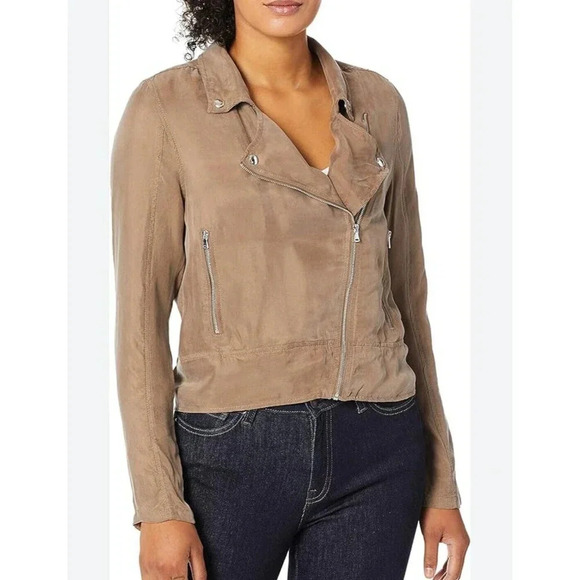 Blank NYC Moto Jacket Asymmetrical Double Zip Cupro Brown  Lightweight Small - Picture 1 of 16